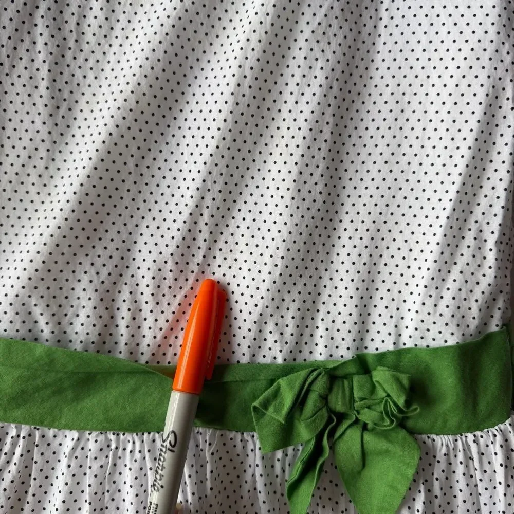 Janie and Jack White Polka Dot Dress Green Trim Girls Size 4 Classic Cotton